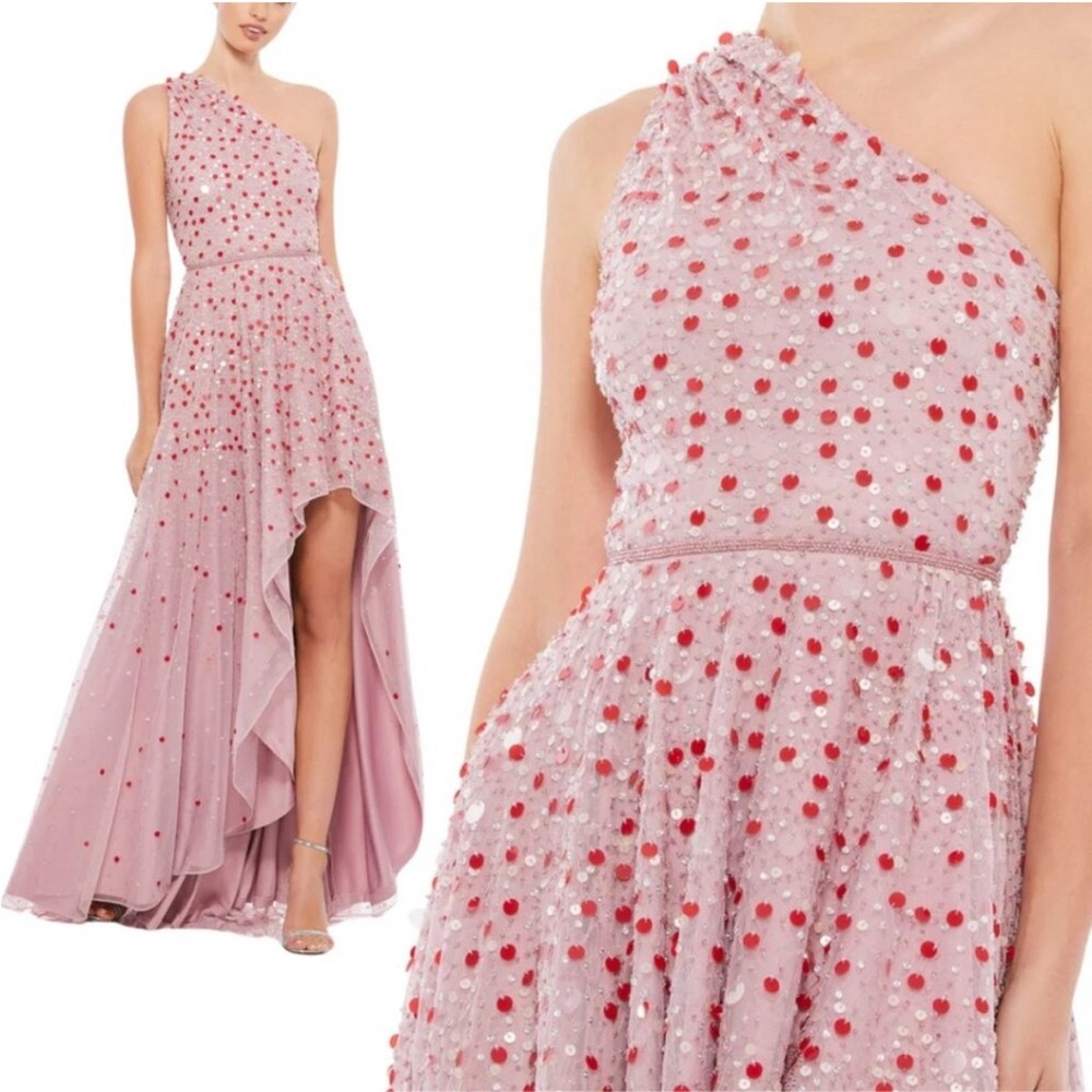 Mac Duggal 10825 Womens Pink Red Embellished Hi-Low Long Maxi Gown Dress sz 8